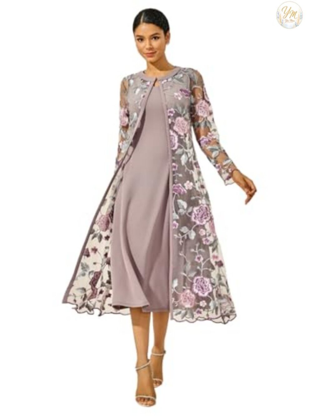Women's Two Piece Maxi Dress Set Lace Ruffle V-Neck Formal Wedding Guest